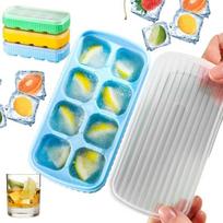Ice Cube Tray with Lid, Easy-Release Silicone Ice Cube Mold, Stackable DIY Homemade Popsicle Mold mėlyna