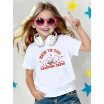 European sizes NEW TO THE CAMPING CREW Cute Girl Short Sleeve Clothing Summer Wear  Short Sleeve Casual Breathable Comfortable Fashion Girls' T-Shirt 110 balta