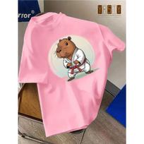 European sizes Children Cappuccino Mouse in Karate Uniform T-Shirt Cute Animal Graphic Casual Short Sleeve Trendy Fashion Unisex 98cm rožinė
