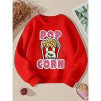 Crewneck Sweatshirt for Girls Featuring a Popcorn Bucket Design in Red And White. It'S Machine Washable 110 raudona