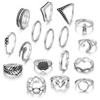 17 vnt Vintage metalinių sidabrinių žiedų rinkinys moterims 17pcs white
