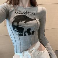 Sexy Women T-shirts Printed Long Sleeve Girls Y2K Tees Street Wear Fashion Casual Tops S