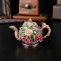 Teapot jewelry box enamel color metal crafts storage jewelry box dust-proof flip storage box household ornament 9.2*5.3*5.5 rožinė
