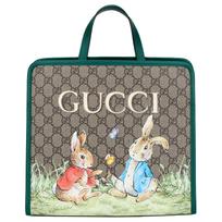 GUCCI Peter Rabbit Collaboration Canvas Tote Bag, Shopping Bag, Handbag Kids Beige Ebony Basic Set (Bag + Dustproof Bag)