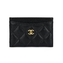 CHANEL Litchi Grain Cow Leather Card Holder Womens Black Gift Box Set (Basic Set + Original Box) juoda