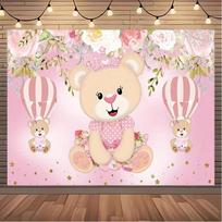 Party Banner 1 piece Cute Teddy Bear with Crown Balloon Background for Birthday 47.2x31.5inch/120*80cm