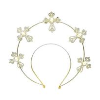Gothic Halos Crown Headband Baroque Cross Headpiece for Women Wedding Bridal Gift 1