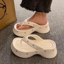 Summer Wedge Platform Flip Flops Thick Soles 7CM High Heels Beach Shoes Punk Slippers Women Opened Toe Sandals 36-37 balta