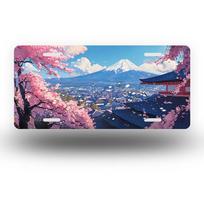 D FlatMount Fuji with Cherry Blossoms and Cityscape Front License Plate Aluminum License Plate Covers  FramesFunny Standard 15x30cm(5.9x7.8inch)