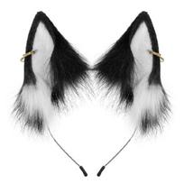 Faux Furs Wolf/Foxes/Cats Ear Headband Cosplay Headwear Furry Animal Ear Headband Halloween Cosplay Party Costume Gift balta/juoda