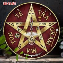 Highdefinition Metal Tin Sign  Mystical Occult Pentagram with Hebrew Symbols Vintage Red and Gold Round Wall Art for Spiritua 20x20cm(8x8inch)