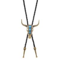 Antique Cow Head Pendant Bolotie Jewelry For Men's Western Theme Party Music Festival Travel And Winter Sweater Necklace bronza