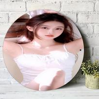 YK Sexy Girl White Camisole Metal Round Sign D Printing Vintage Wall Art Aesthetic Room Decor for Bedroom Living Room Bar Cafe 20x20cm(8x8inch)