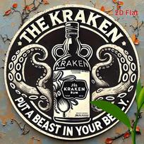 D Metal Sign The Kraken Rum Vintage Retro Tentacle Monster Squid Alcohol Bar Pub Man Cave Nautical Wall Art Decor Gift 20x20cm(8x8inch)
