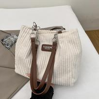 Stylish Corduroy Tote Bag for Women, Large Capacity Plush Shoulder Bag, Versatile Commuter & Travel Bag.