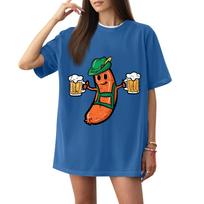Women's Oktoberfest T-Shirt, Short Sleeve, Print, Casual Tee, Fun Holiday Top for Party and Casual Wear S mėlyna