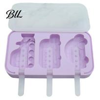 Ice Lolly Mold Silicone Cream 3 Cavities Easy Release Dinosaur Car Pineapple Molds with Lid DIY Summer Freezer Stick Container Kitchen Supplies E