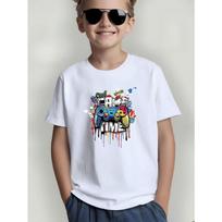 Kida Game Controller Print Crewneck Casual Short Sleeve Tee 110 balta