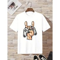European sizes Gamepad Cotton Boys' T-shirt 110 balta