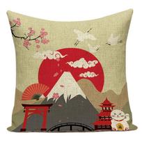 Mount Fuji Sea Sunrise Japanese Culture Pattern Cushion Cover - Sofa Seat Pillowcase Home Decorative Pillow Cases Peach skin 18*18(CM)-1Pcs