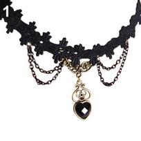 Women Black Lace Collar Choker Heart Shape Chain Dangle Pendant Necklace/Bracelet