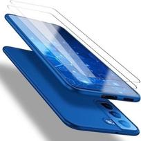 Case for Samsung Galaxy A14 4G/5G with 2 Scratch-Resistant Tempered Glasses Blue Silicone mėlyna