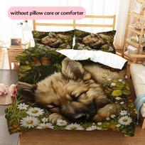 Grassland and German Shepherd Pattern Bedding Home Decoration Birthday Gift (1 * duvet cover + 2 * pillowcase, without core) 135x200cm