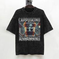 Cappuccino Assassino Coffee Italian Brainrot Meme T Shirt Washed Cotton TShirt  Retro for Men Women Streetwear Summer Tees S