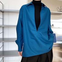 Vintažinės palaidinės Harajuku balti mėlyni marškiniai Laisvi elegantiški moteriški viršutiniai drabužiai biure Moteriški drabužiai be sagų V formos iškirpte rudens drabužiai S mėlyna