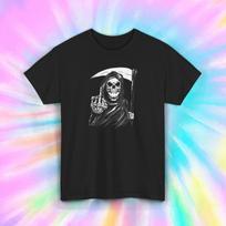 Grim Reaper Shirt Funny Skeleton Middle Finger Halloween Gift Tee S-5XL M