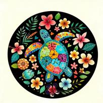 Vibrant Blue Glass Seahorse  Tropical Floral Round Metal Sign D Flat Printing Coastal Wall Decor for Beach House Ocean Lover 20x20cm(8x8inch)