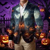 Men's Corduroy Business Casual with Halloween Print for Party and Costume Wear L rožinė