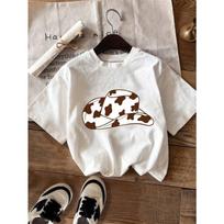 European sizes Children'S Cow Print Cowboy Hat Printed Short-Sleeved T-Shirt, Retro Style Summer Top for Boys And Girls 110 balta