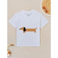 Europos dydžiai Vaikų takso šuns grafinis marškinėlis - Mielas dešrainio šuo margintas trumpomis rankovėmis, apvaliu kaklu T-shirt berniukams ir mergaitėms, minkštas kvėpuojantis audinys 98cm balta