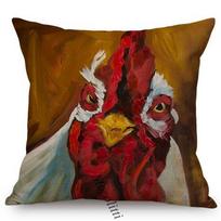 Nordic Farm Cock Oil Painting Decoration Cushion Cover Multicolor Living Room Sofa Decorative Cotton Linen Square Pillow Case Peach skin 18*18(CM)-1Pcs