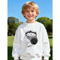 Children Sweatshirt Basketball Hoop with Flames Print Gift for Boys And Girls Black White Pink Options Casual Fashion 110 balta