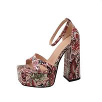 Krazing Pot PU Peep Toe Super High Heels Summer Shoes Waterproof Modern Fashion Women Prints Leather Sandals 34 raudona