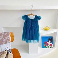 Butterfly Wings Mesh Tutu Dress for Girls - Summer 2025 Princess Style 80cm povo mėlyna spalva