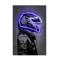 Retro Neon Light Effect Motorcycle Helmet Poster Print Canvas Painting Graffiti Art Wall Picture for Bar Room Home Decor NO LED 21x30cm No Framed