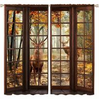 2 pieces of Trees of the Black Forest series printed curtains, 30*65, bedroom and living room, home decoration, room decoration 14Wx39L(35x100CM)x2