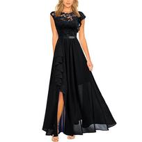 Women's Fashion bridesmaid dress Prom Dresses Handmade Flower Sexy High Slit Evening Party Gowns Long Graduation Dress XL juoda
