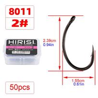 Hirisi 50/100pcs PTFE Coating Carp Fishing Hooks Steel Barbed Hooks In Box 8011 Fishing Accessories