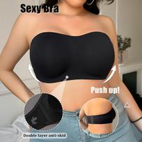 Didelio dydžio be petnešėlių juostelės liemenėlė Neslystanti silikoninė juostelė Besiūlė push-up atraminė liemenėlė 2XL juoda