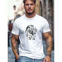 Men'S T-Shirt, Easy And Clean, Relaxed And Casual, Featuring a Minimalist White Crane Design for Summer Leisure with a Short Round Neck S balta