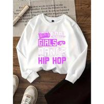 Kids Crewneck Sweatshirt, Cool Hip Hop Dancing Girls Print 110 balta