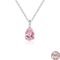 Pear Cut Twinkling Zircon Pink CZ Waterdrop Sterling Silver Chain Pendant Necklace for Women Everyday Wear Jewelry Anniversary