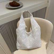 Tote Bag Simple Canvas Handbag Kawaii Large Capacity Bag Shopping Lace Shoulder Bag  Women without Ribbon