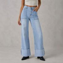 High Waist Stretchy Baggy Denim Pants for Women Wide Leg Jeans with Pockets Relaxed Loose Comfortable Jeans Women's Casual Stretch Denim Trousers S