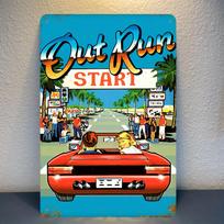 Vintage Out Run Metal Sign Retro s Arcade Game Poster Red Convertible Car Racing Start Gate Palm Trees Wall Art Bar Cafe Home 20x30cm（7.8x11.8inch）