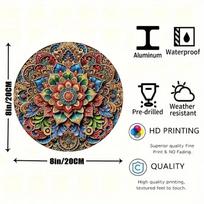 Luxurious Floral Mandala Aluminum Wall Art Round D Metal Poster Plaque For Home Bedroom Living Room Cafe Decor  Aesthetic 20x20cm(8x8inch)